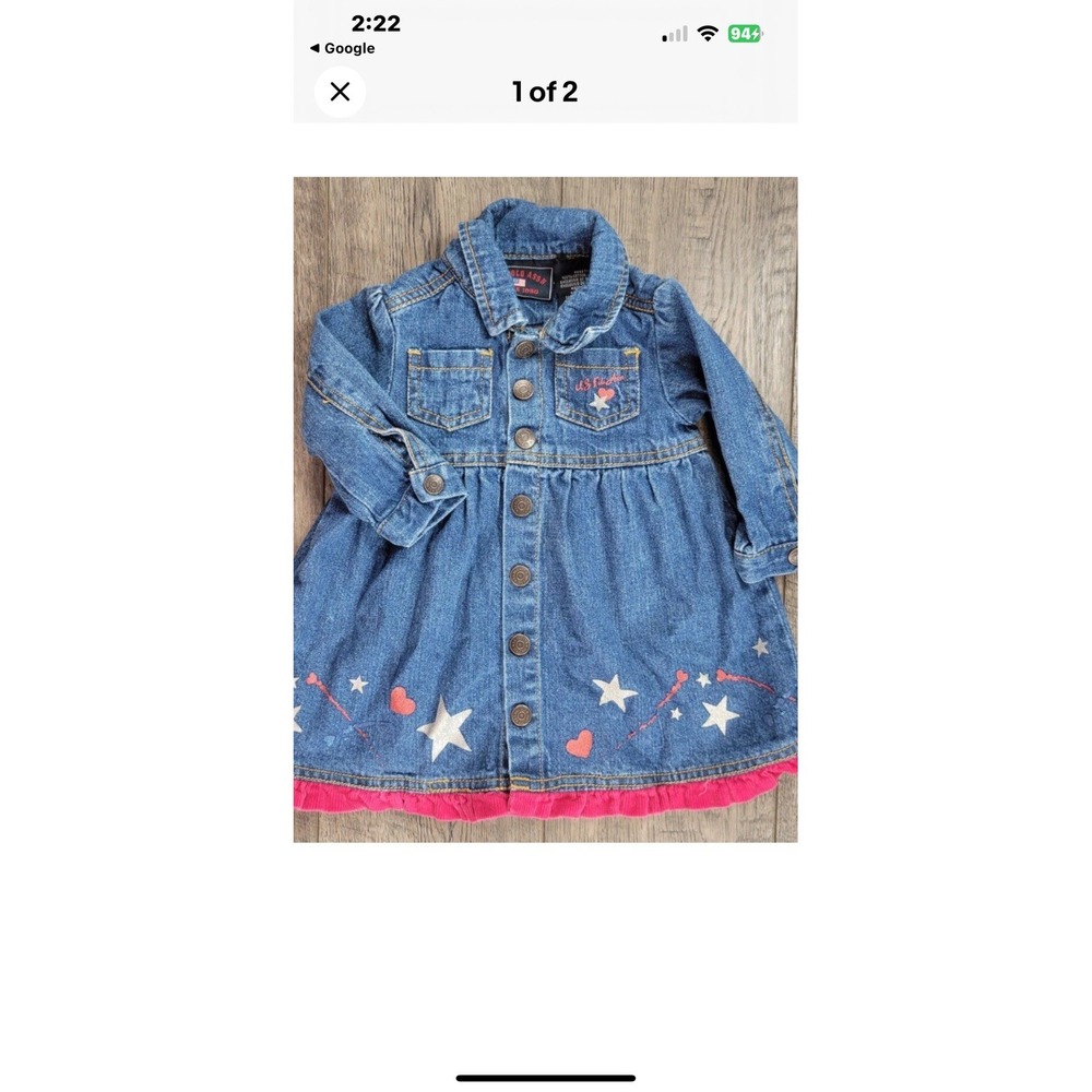 U S Polo Assn 18 Month Blue Jean Dress W/ Red & White Stars‎